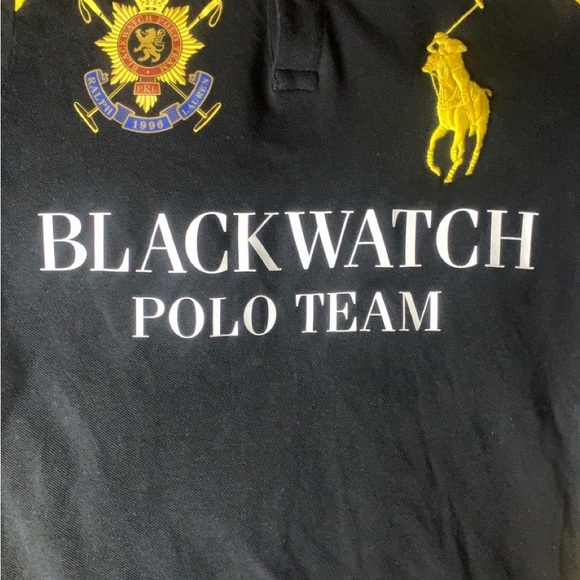 Polo Ralph Lauren Blackwatch #3 Crested Black Yellow short sleeve polo team - Picture 2 of 5